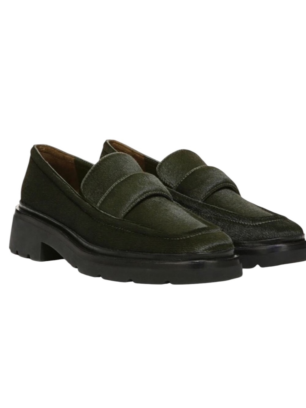 Vince Robin Loafers in Dark Olive Pony Hair